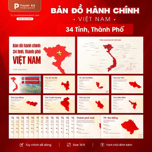 Slide Bản đồ hành chính 34 tỉnh, thành phố nước CHXHCN Việt Nam (2025)